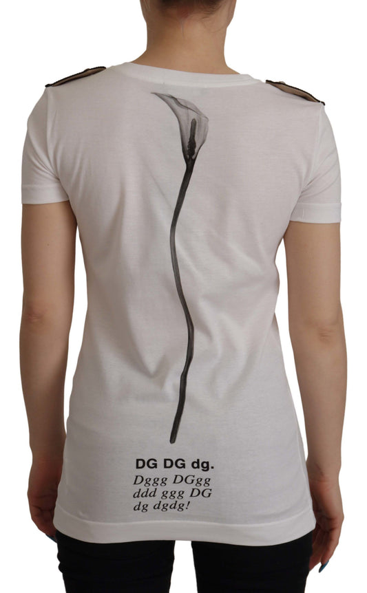 White t-shirt with black design on back