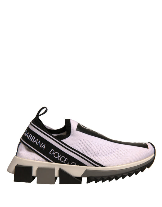 White sneaker with black stripes on side
