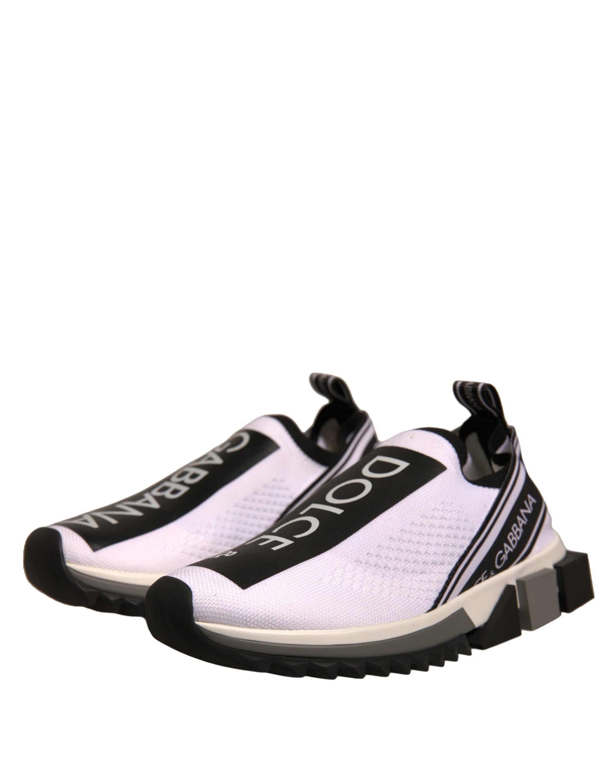 White sneaker with black laces and sole