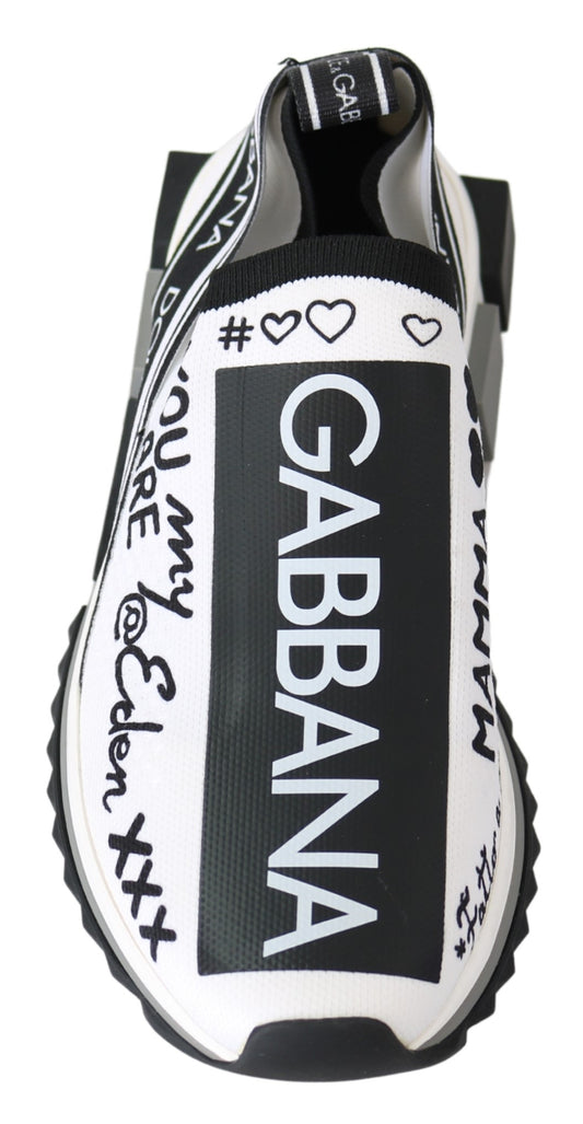 Black and white sneaker with handwritten signatures on side
