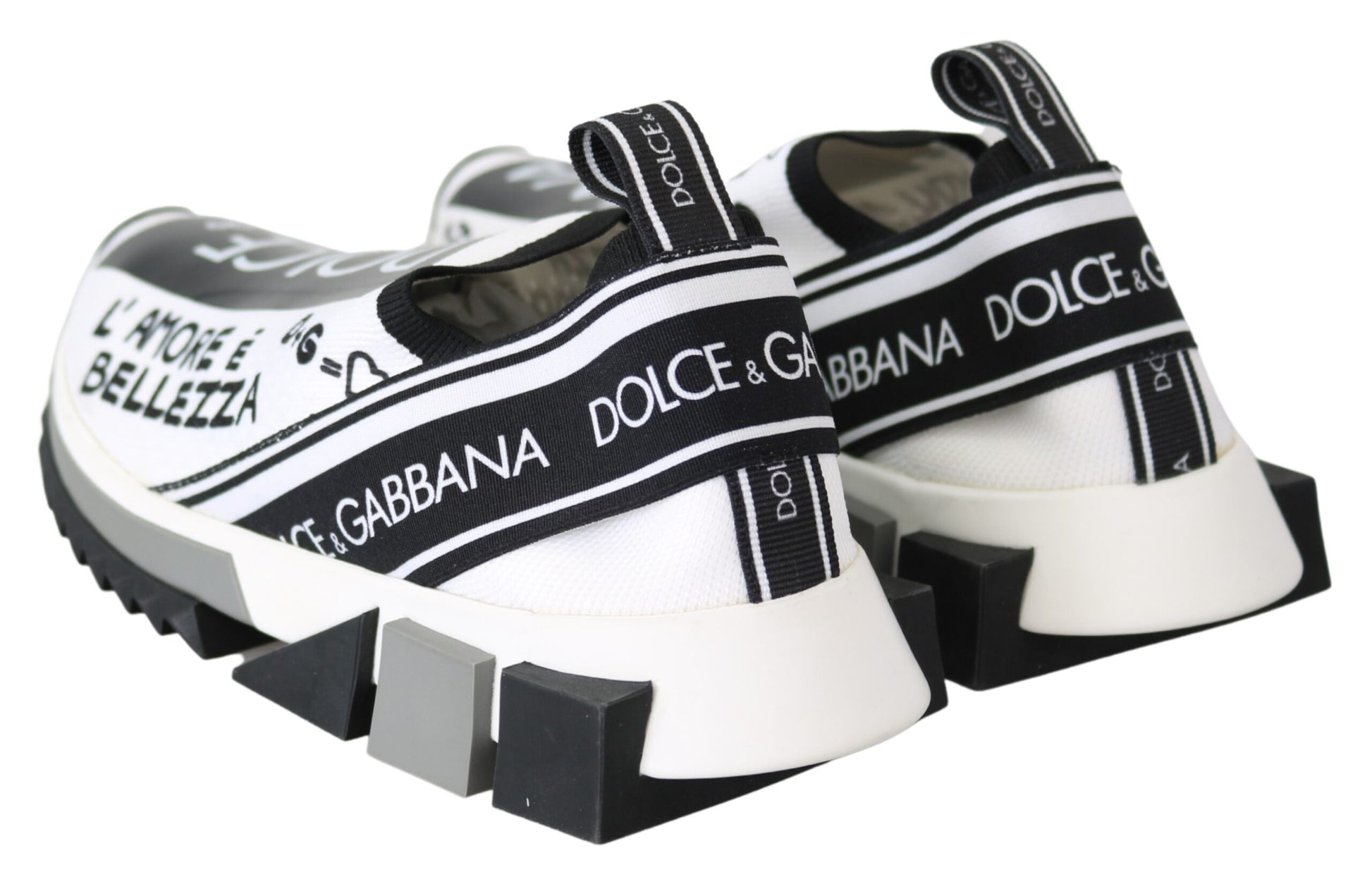 Pair of white sneakers with black laces and a logo on the side