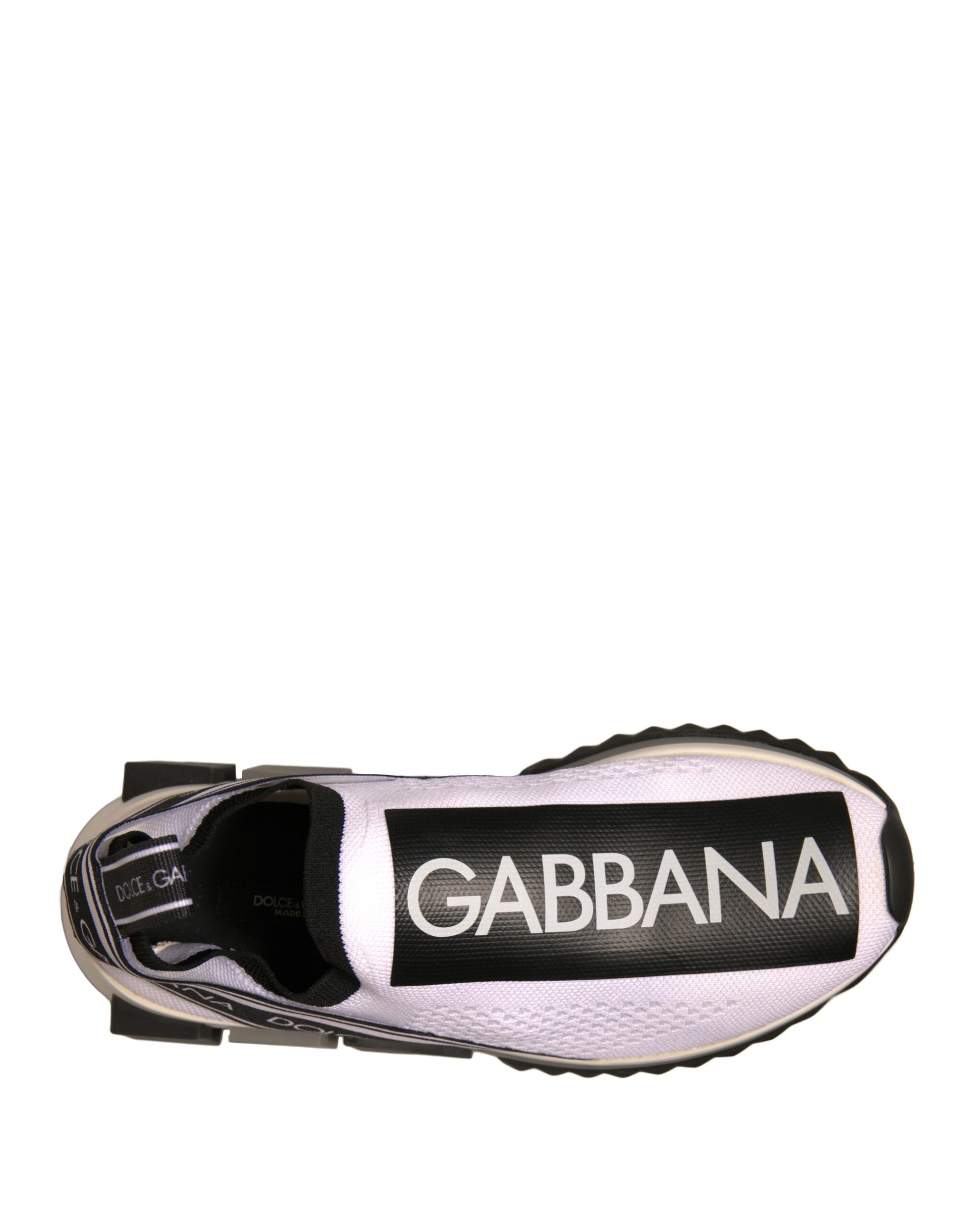 White shoe with black logo on side