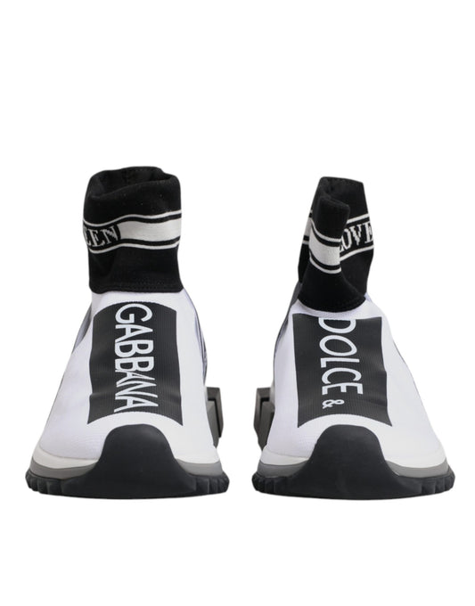 Pair of white sneakers with black accents and police written on them