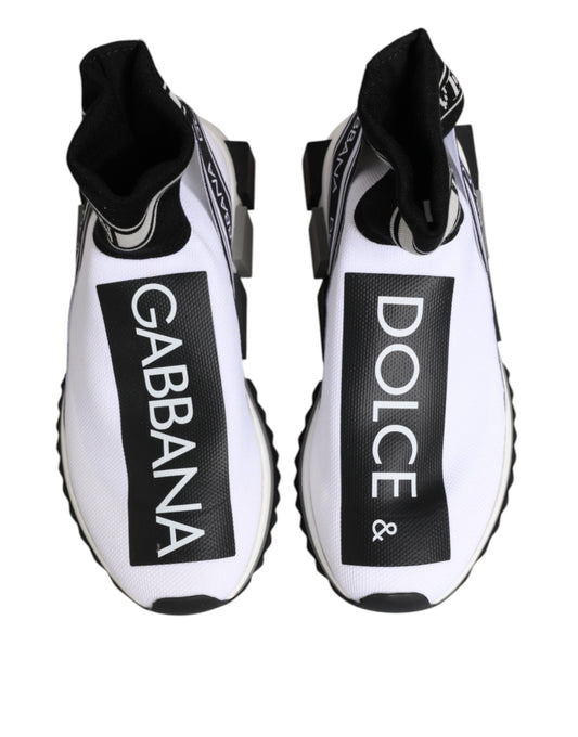 White sneakers with black and white logos