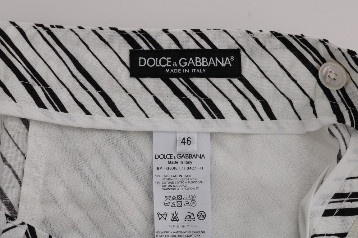 White and black striped garment with brand label