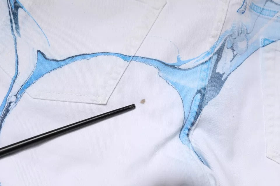 Blue and white shirt with abstract design
