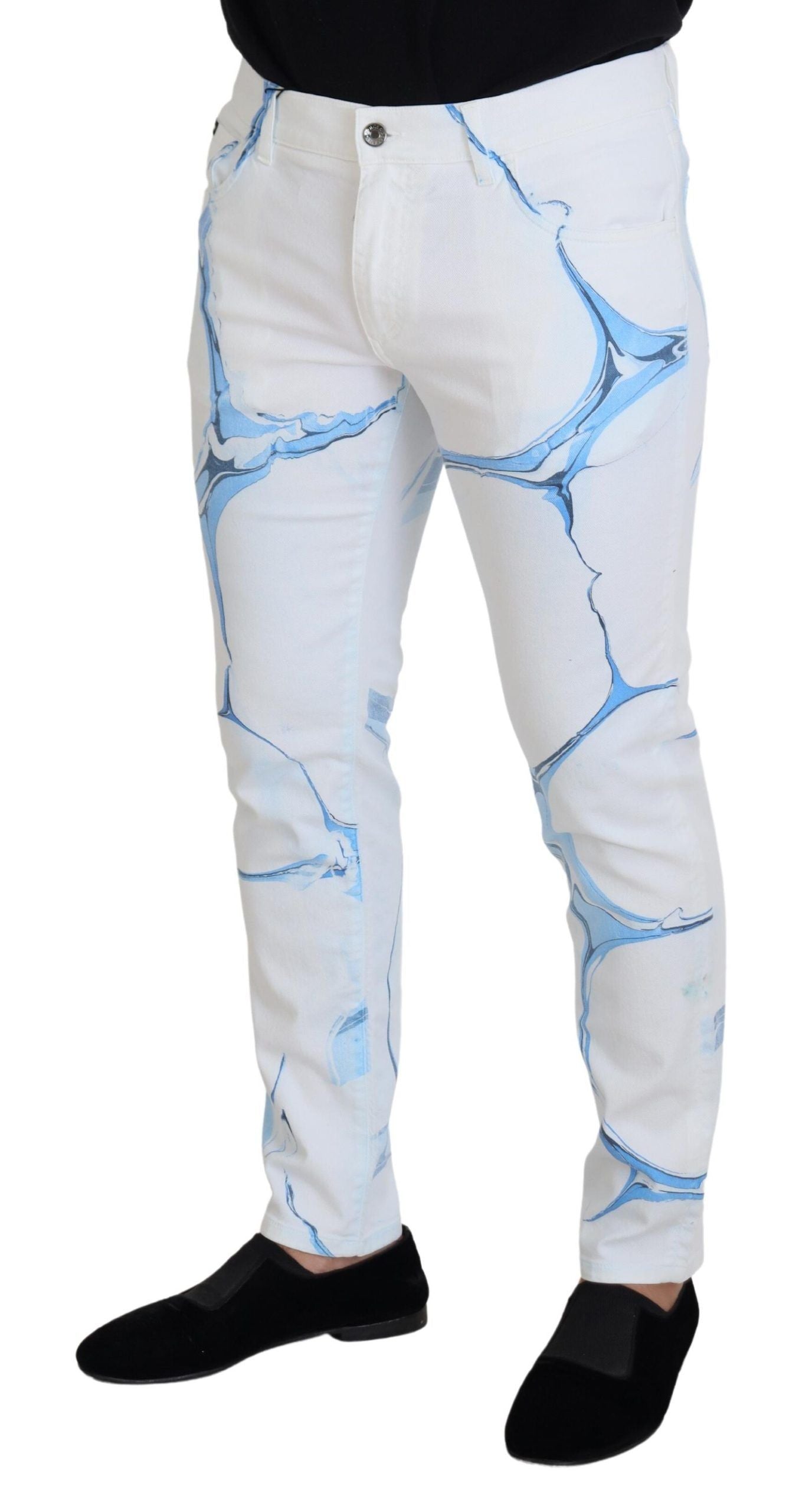 Pair of jeans with cracked ice design on legs