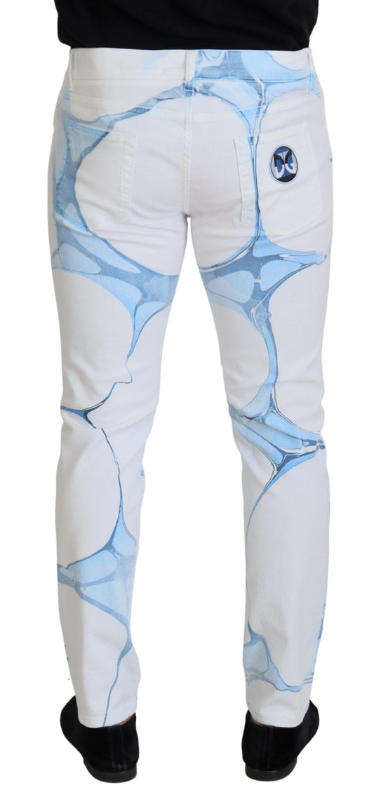Blue jeans with white cracks on legs