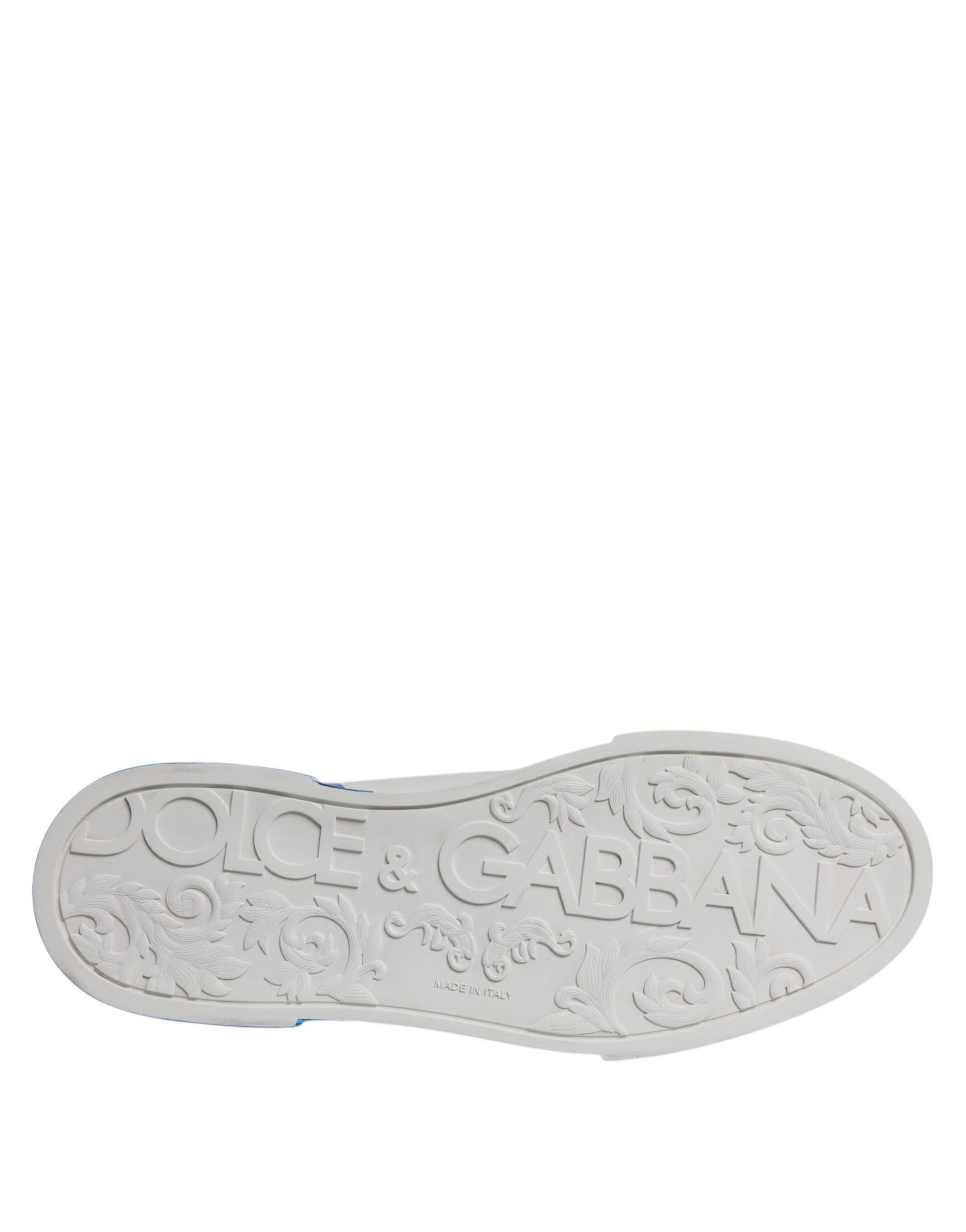 A pair of white blue leather logo low top sneakers shoes by Dolce & Gabbana