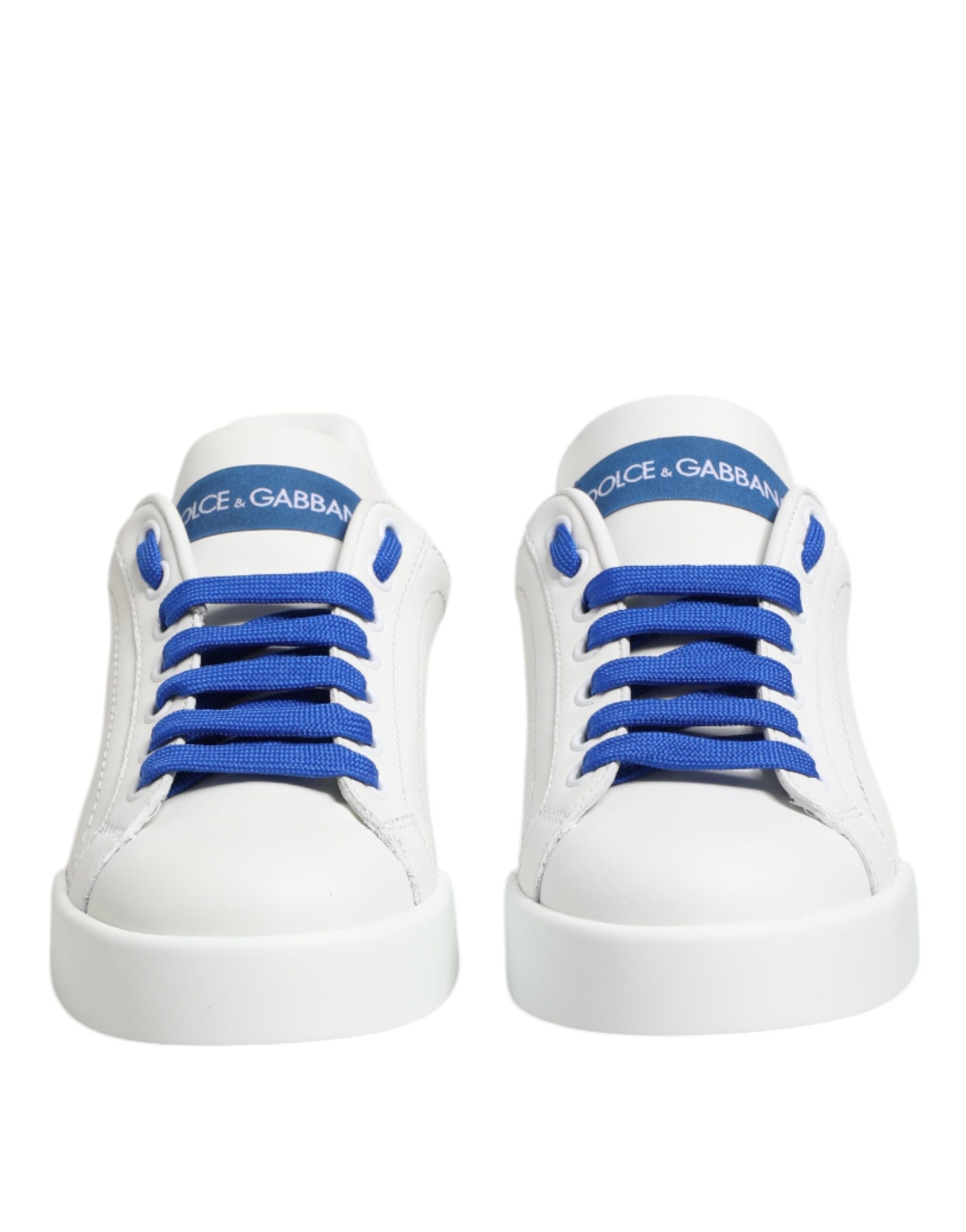 Blue and white sneakers with laces