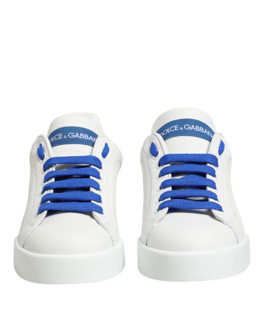 Blue and white sneakers with laces