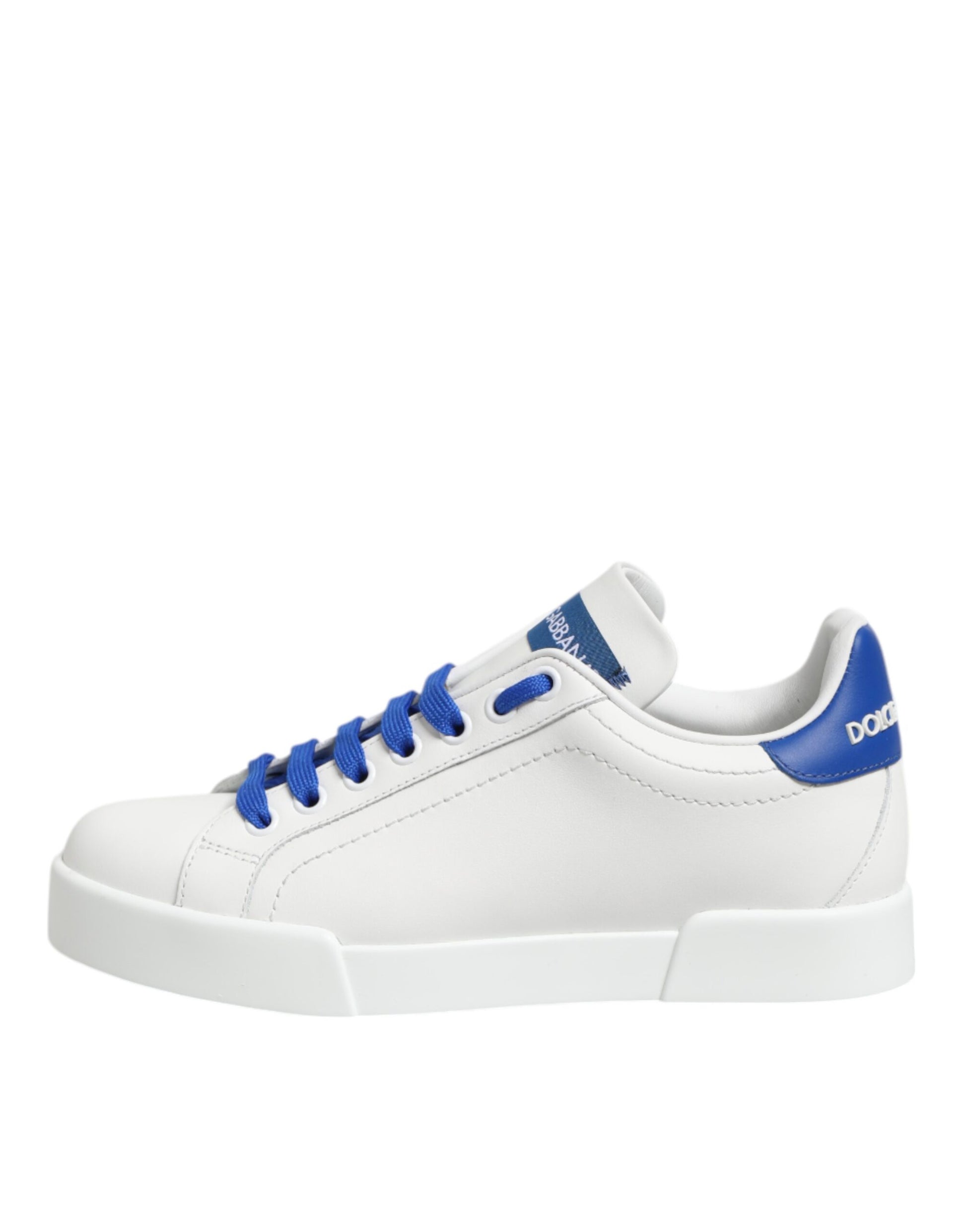 White sneaker with blue accents
