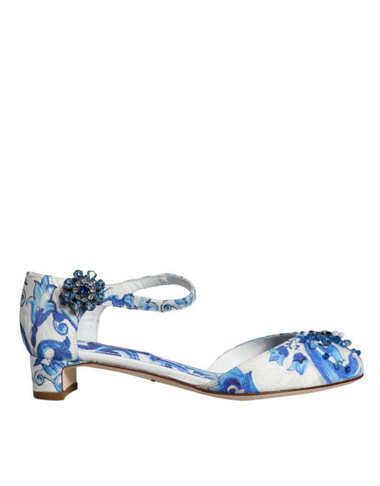 Blue floral high heel shoe with rhinestone embellishment