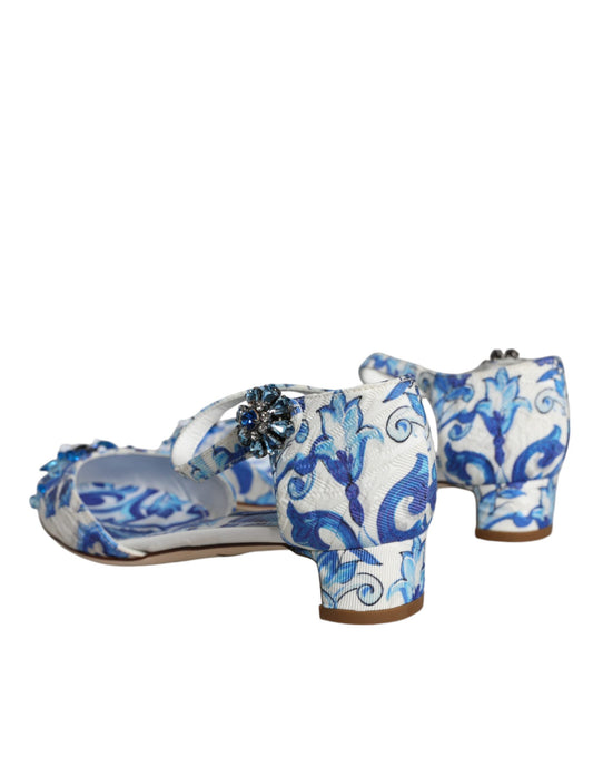 Pair of blue and white patterned women's shoes