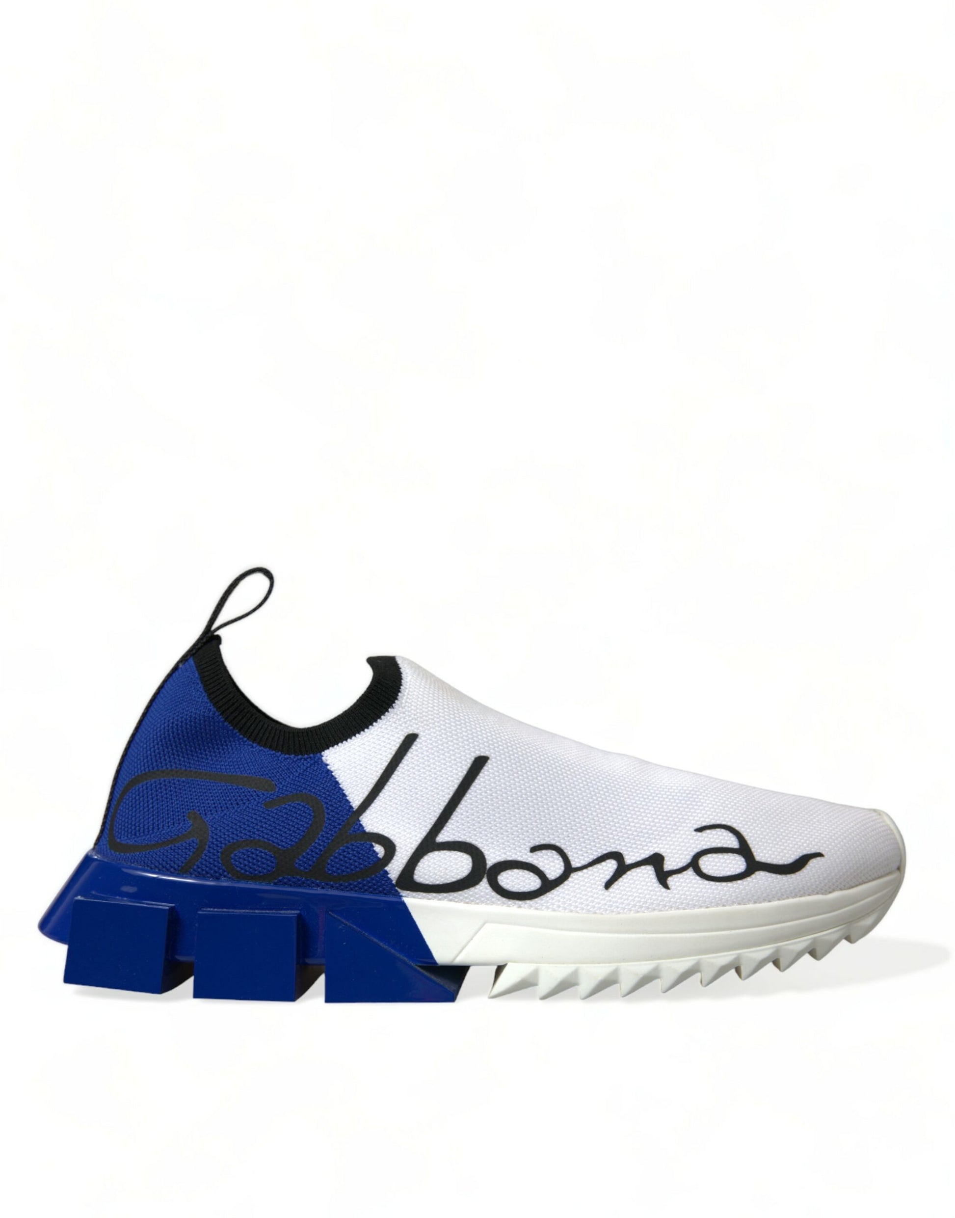 Blue and white sneaker with a logo on the side