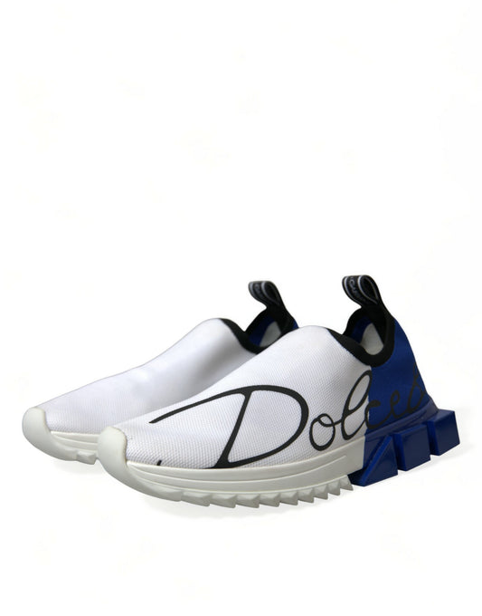 White and blue sneakers with white laces