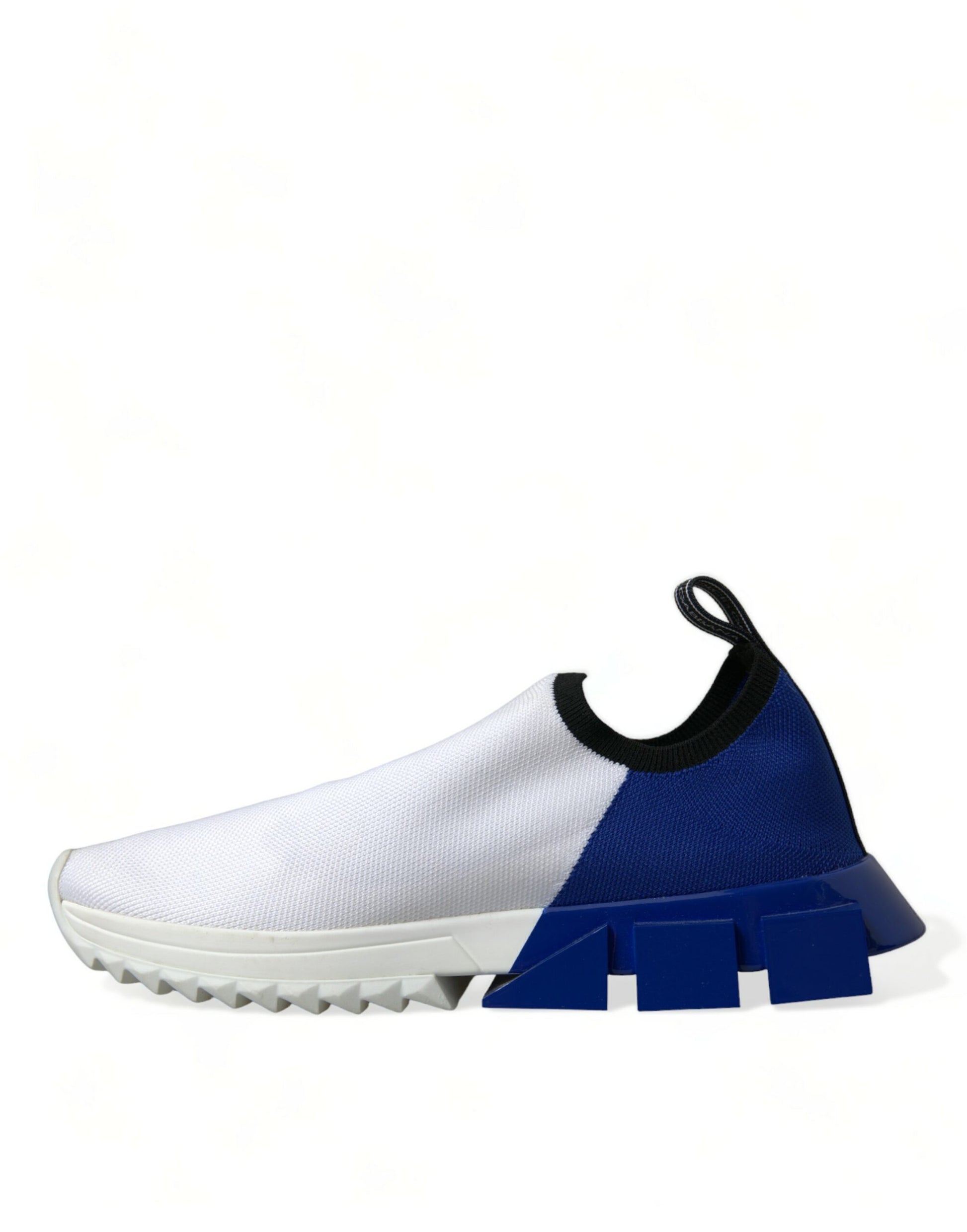 White and blue sneaker with white sole