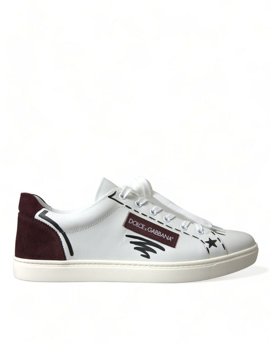 White sneakers with maroon stripe and star design on side