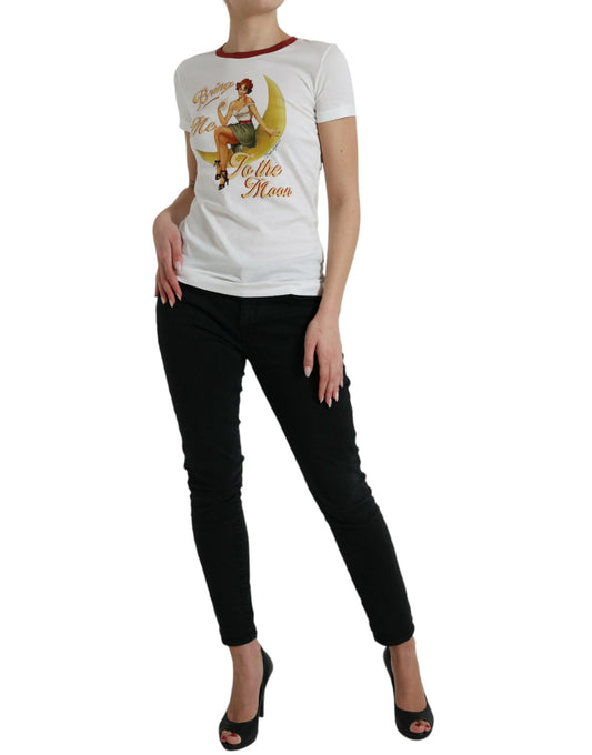 Woman wearing graphic t-shirt with cartoon character