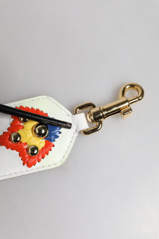 Decorative key chain with a leather case and metal hook