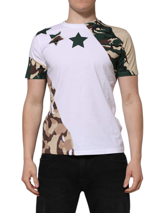 Camouflage print t-shirt with white star design on front