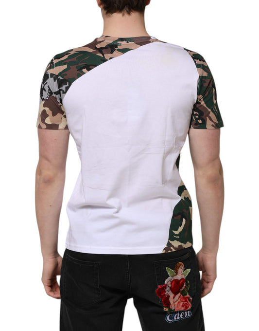 Camouflage print t-shirt with white sleeves