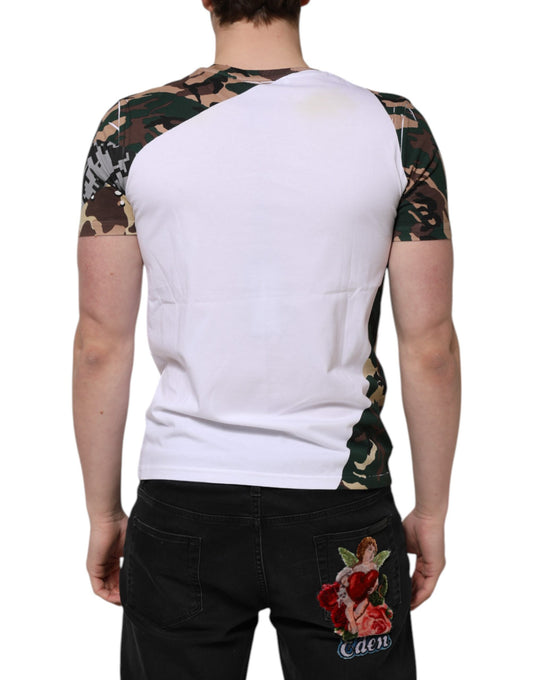 Camouflage print tank top with white sleeves