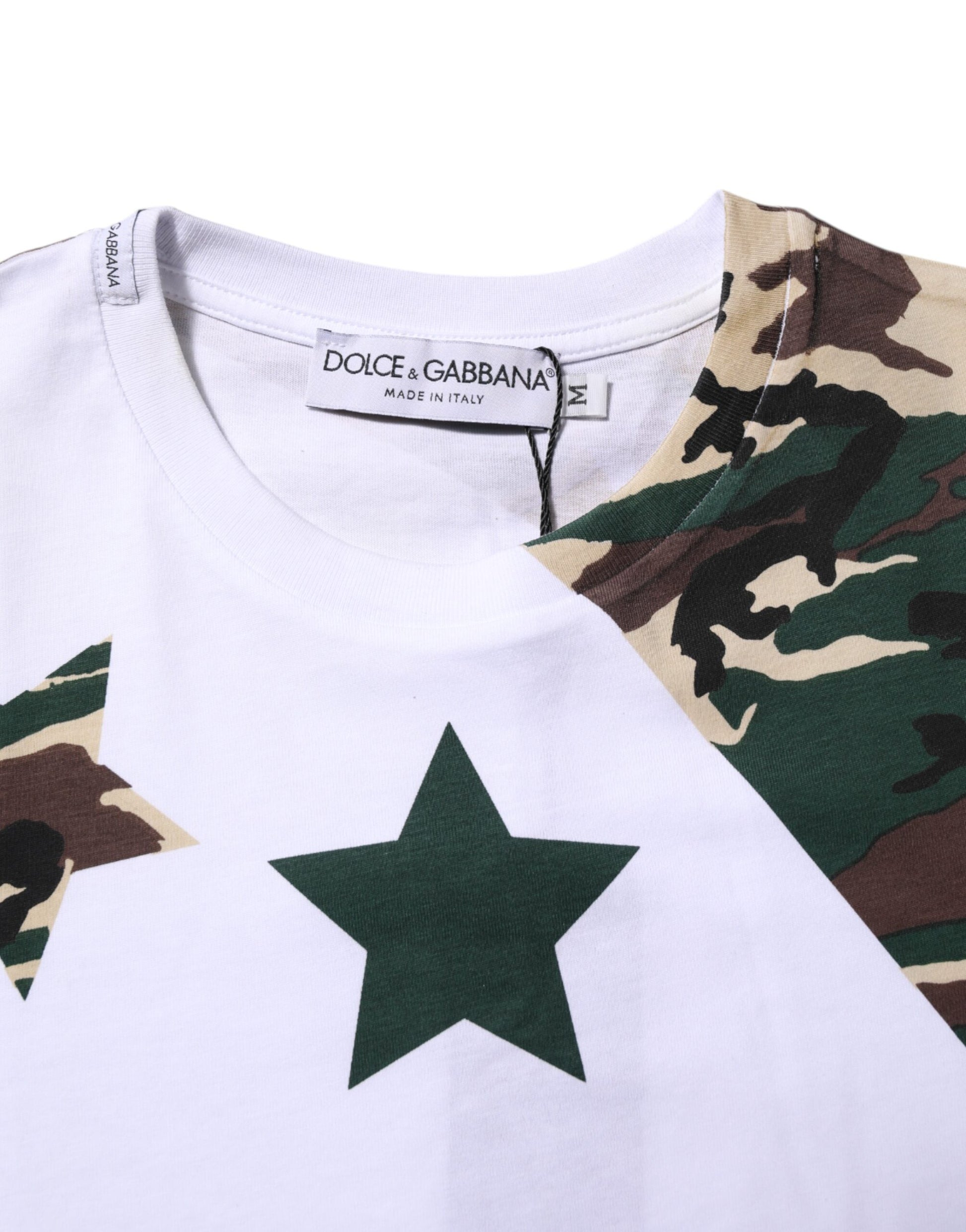Camouflage print shirt with white star on front