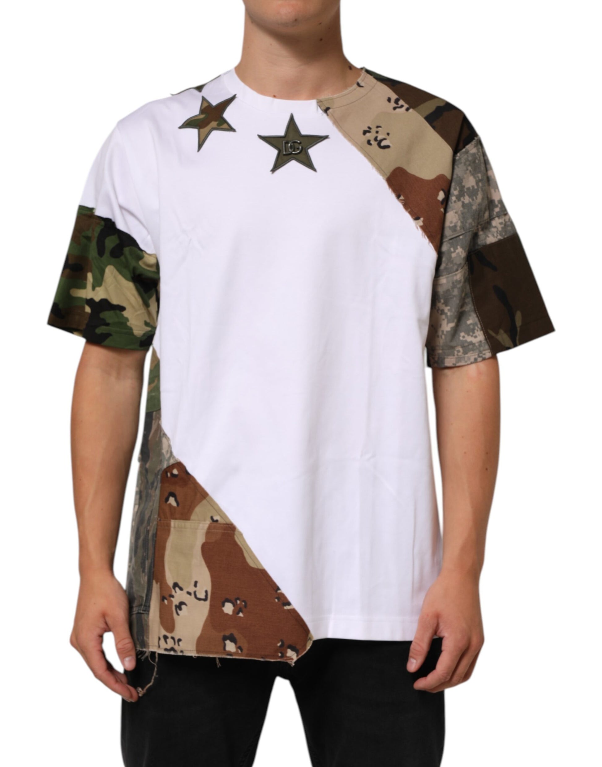 Camouflage print t-shirt with white star design on front