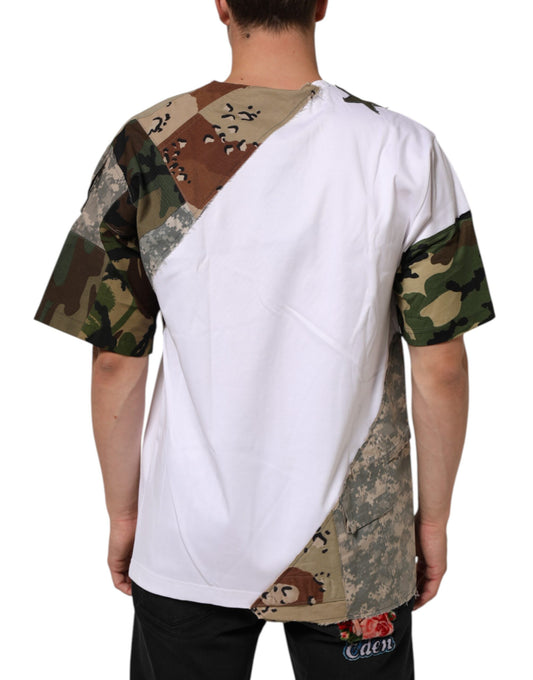 Camouflage print shirt with white sleeves