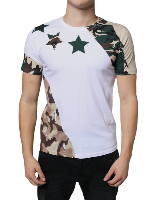 Camouflage print t-shirt with white star on chest