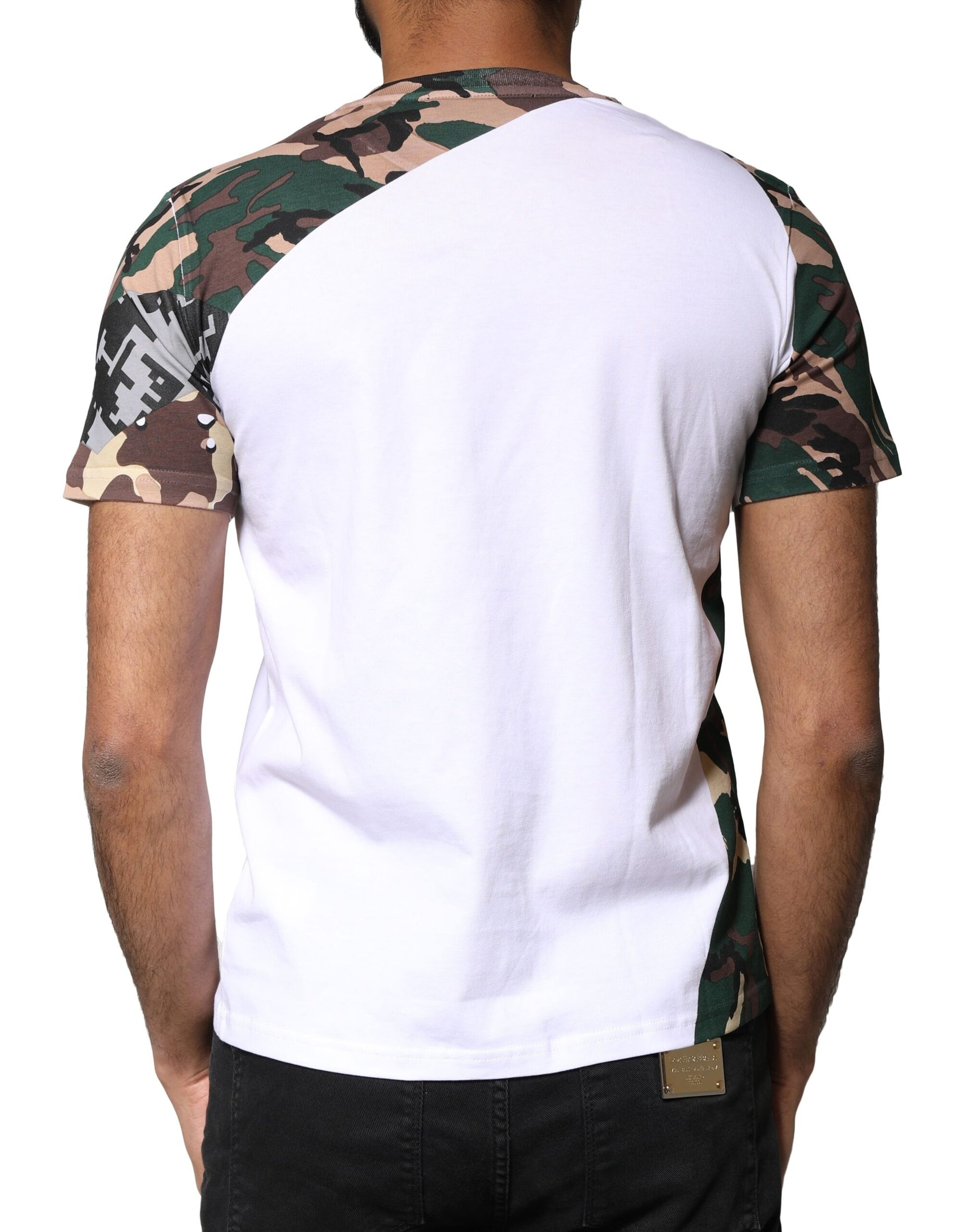 Camouflage print on white t-shirt