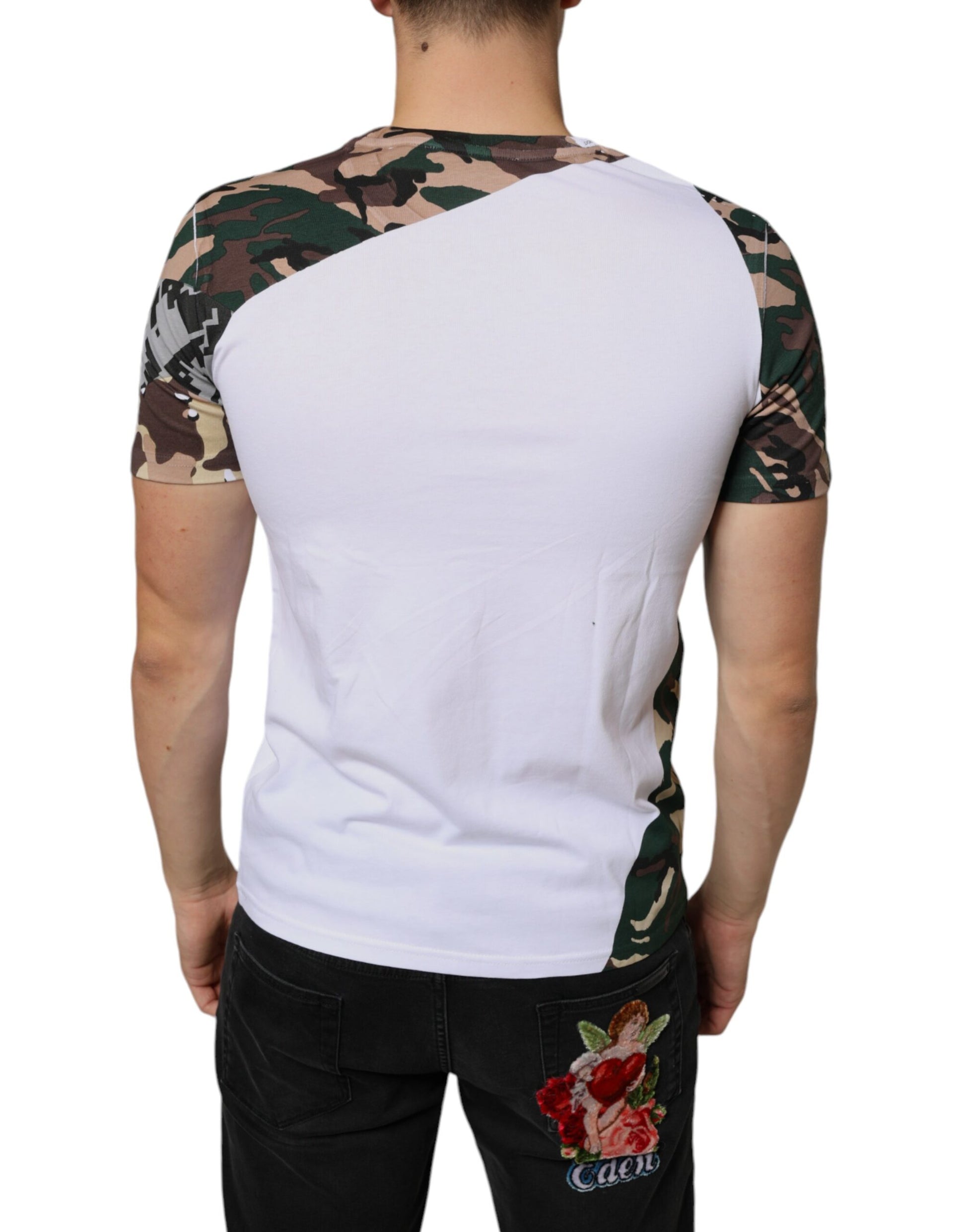 Camouflage print on a white sleeveless shirt