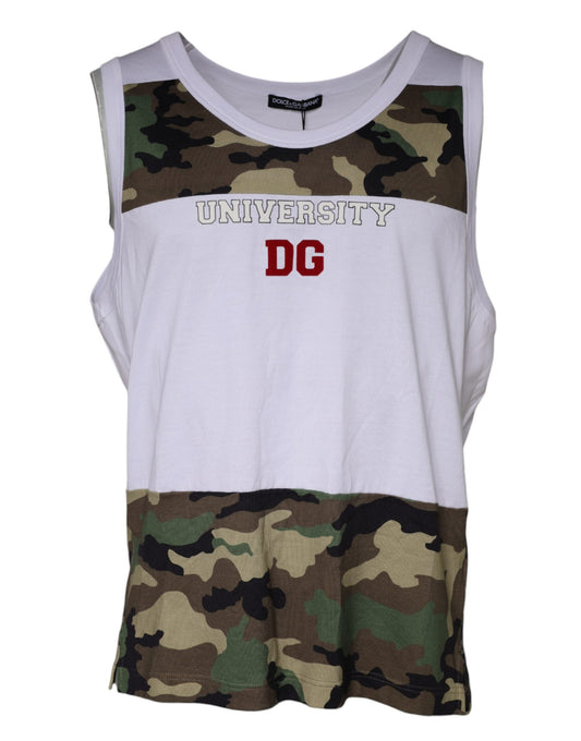 Camouflage tank top with University DG printed on front