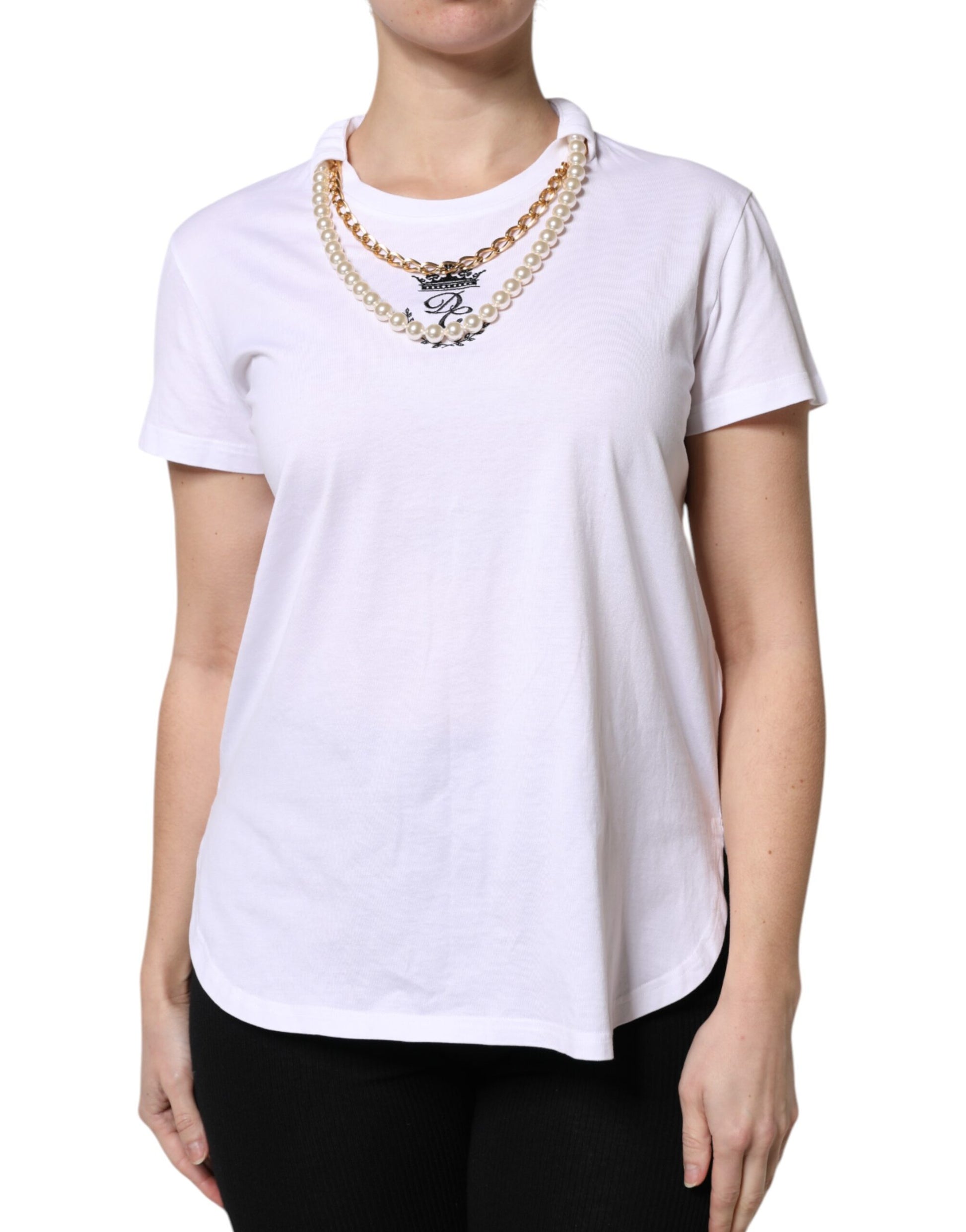 White shirt with ruched sleeves worn by woman