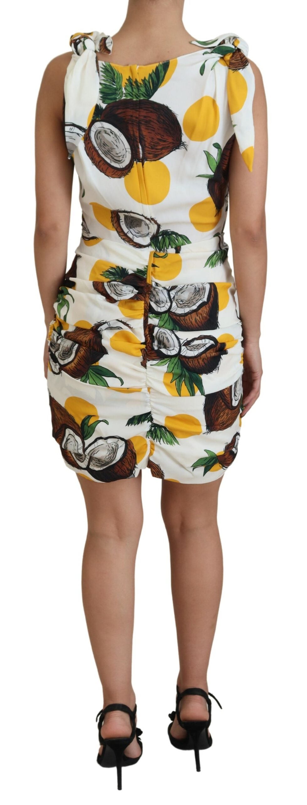 A white coconut print sheath mini silk dress