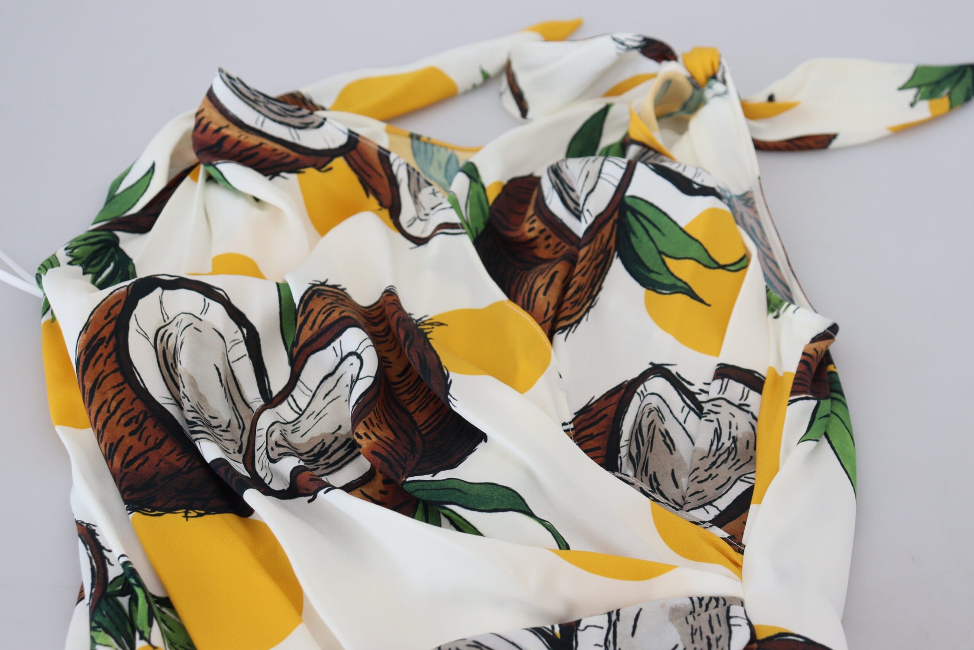 A white coconut print sheath mini silk dress