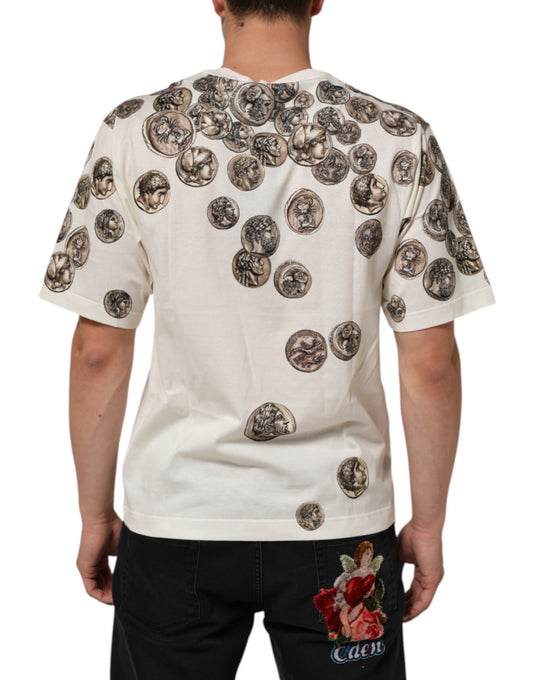 White t-shirt with coins on back