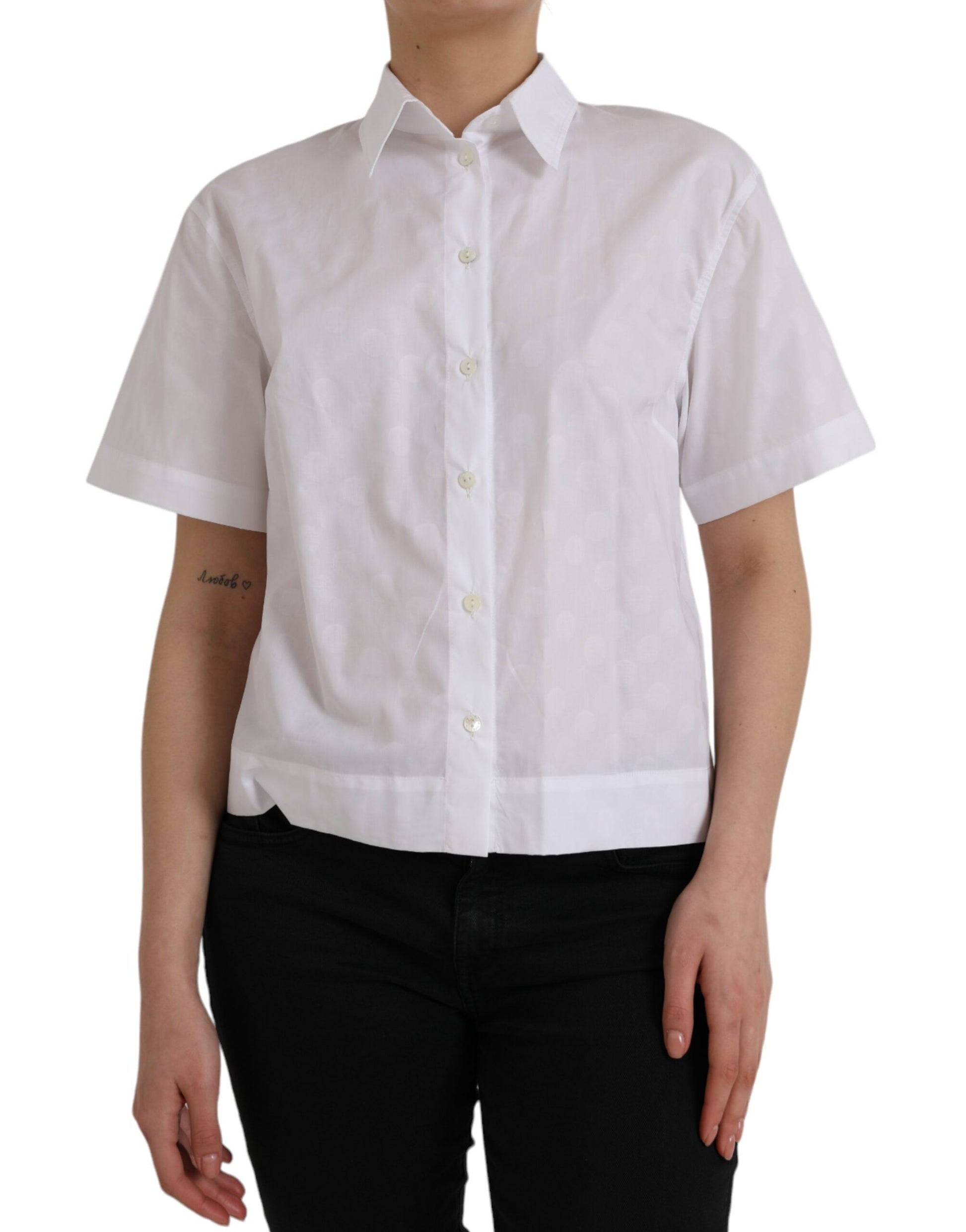 White short sleeve shirt on a person