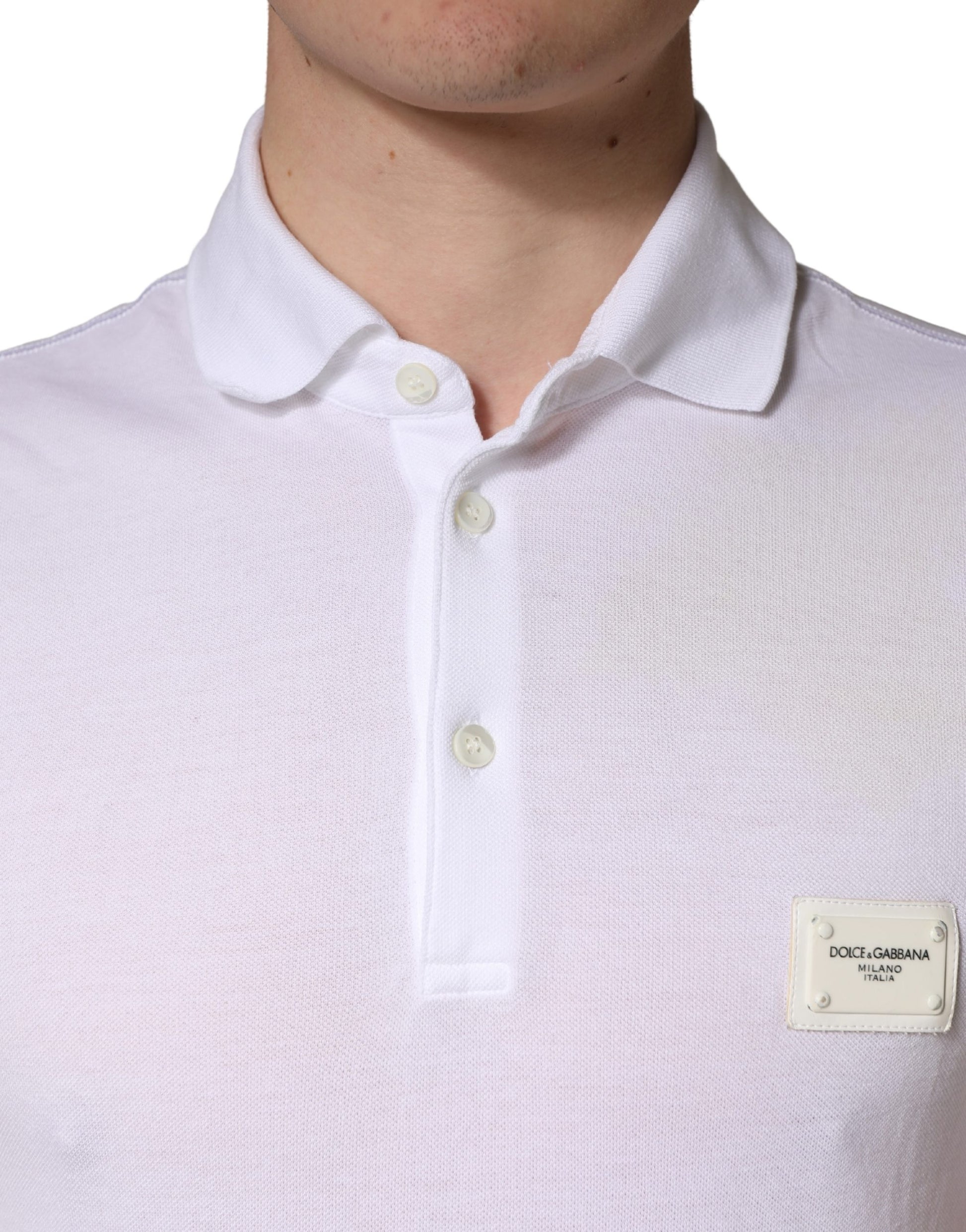 White polo shirt with collar and buttoned placket