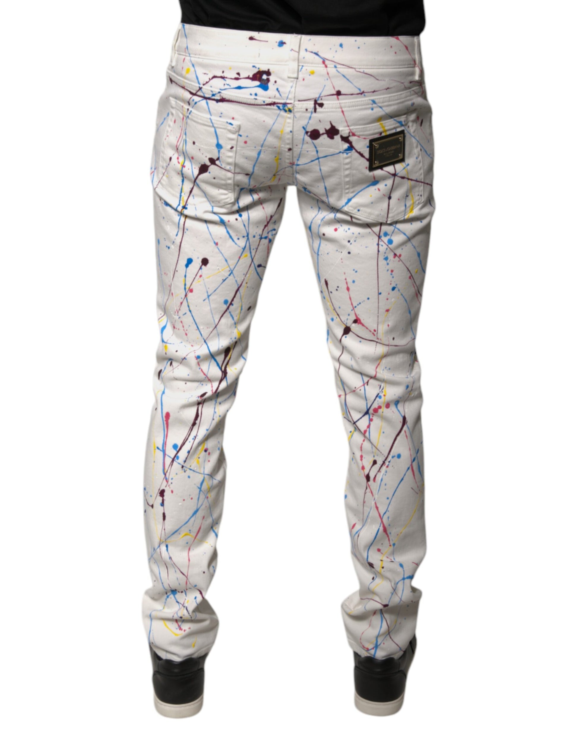 Pair of jeans with splattered paint design