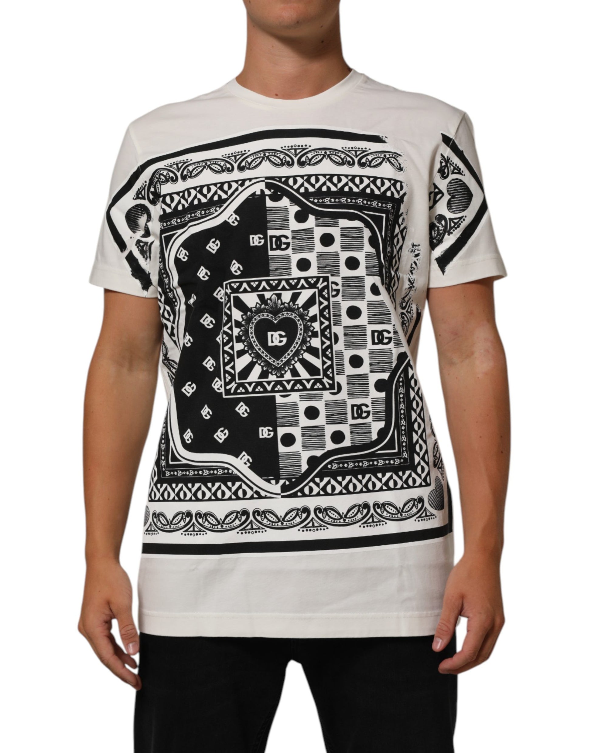Black and white graphic t-shirt with tribal design