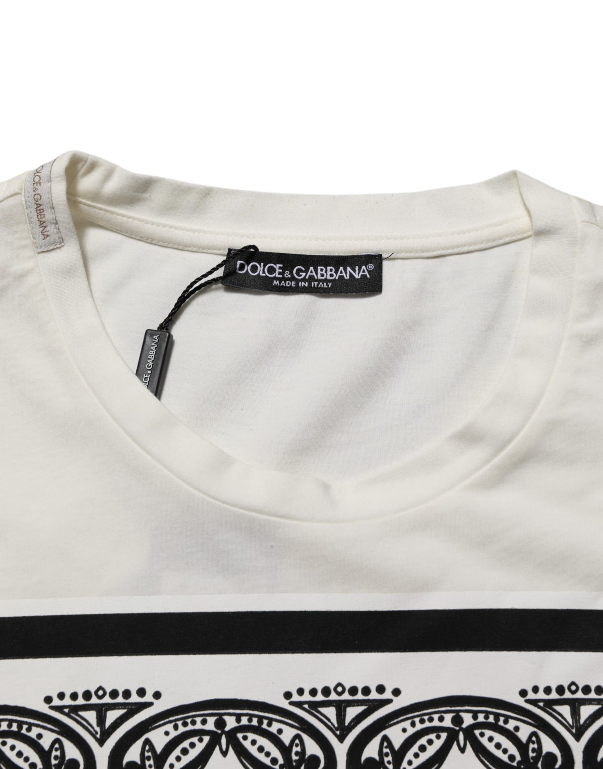 White shirt with black design on front