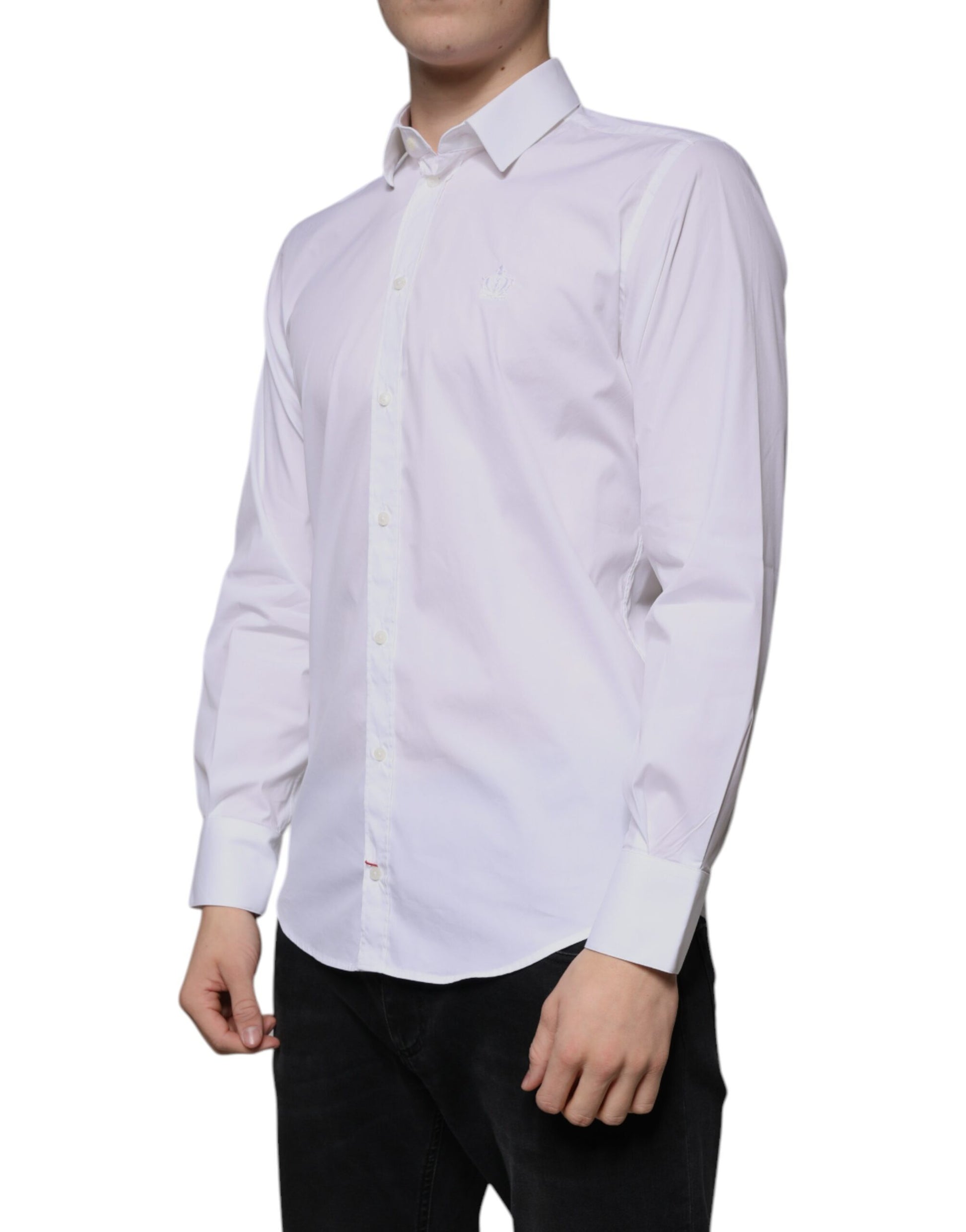 A white cotton blend men's dress shirt from Dolce & Gabbana
