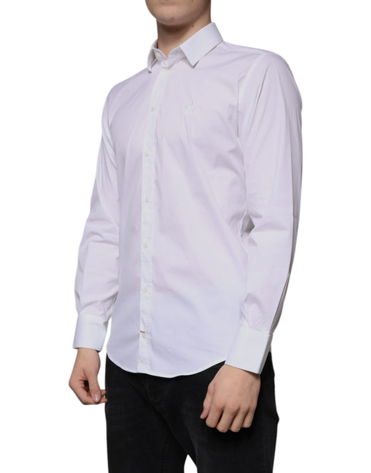 A white cotton blend men's dress shirt from Dolce & Gabbana