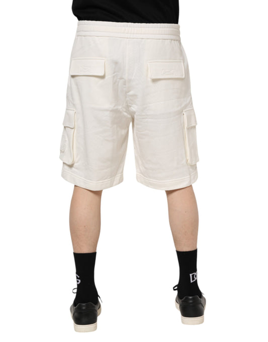 Pair of white cargo shorts with pockets on sides