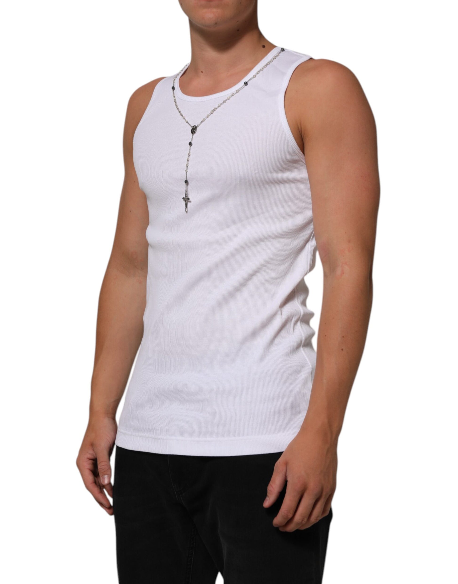 Man wearing white tank top
