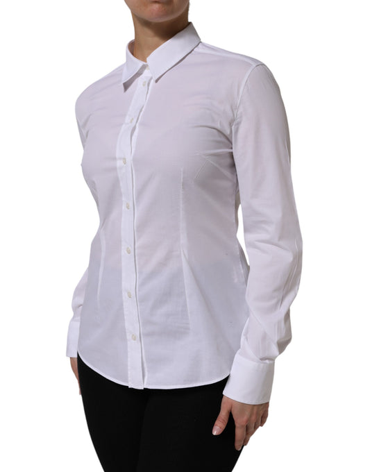 A white cotton collared buttoned dress shirt top