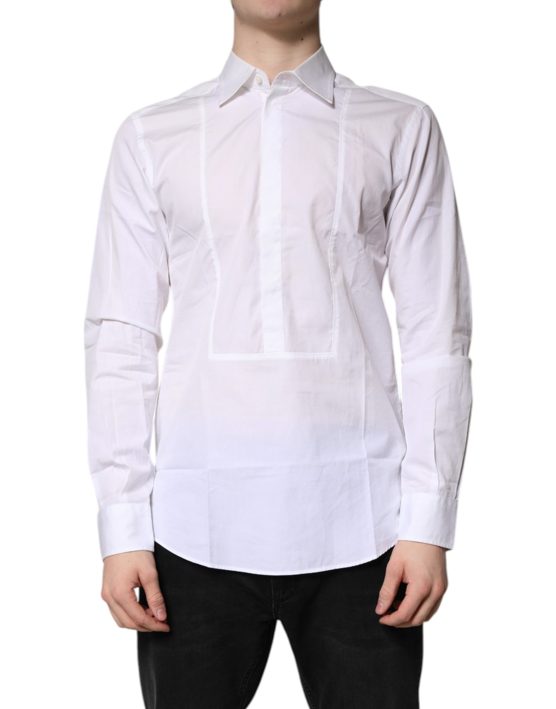 A white cotton collared dress shirt from Dolce & Gabbana, featuring a formal design
