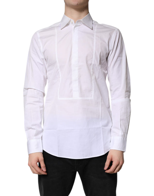 A white cotton collared dress shirt from Dolce & Gabbana, featuring a formal design